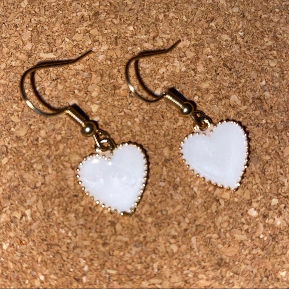 White & Gold Charming Heart Drop Earrings - Picture 6 of 6